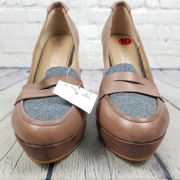 SPLENDID | herringbone fabric & leather slip-on wedge preppy loafers shoes - Picture 6 of 11
